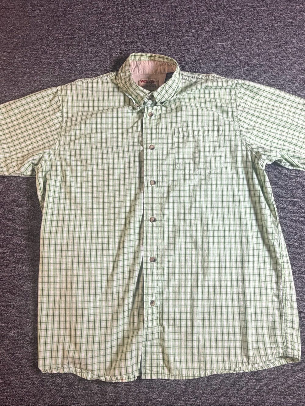 Wrangler Authentics Mens Woven Cotton Green White Check Button-Down M